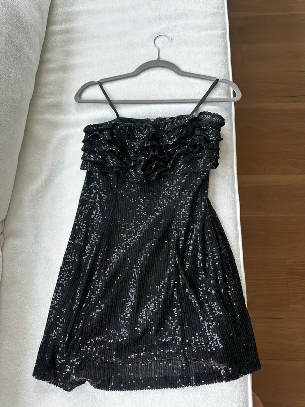 Free People Women's Black Frida Sequin Ruffle Strapless Mini Dress - Image 5