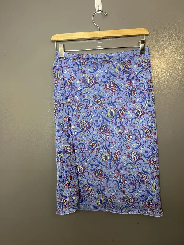 Vintage Express Skirt Womens Small Blue Paisley A-Line Knee Length Lined USA 90s - Image 2