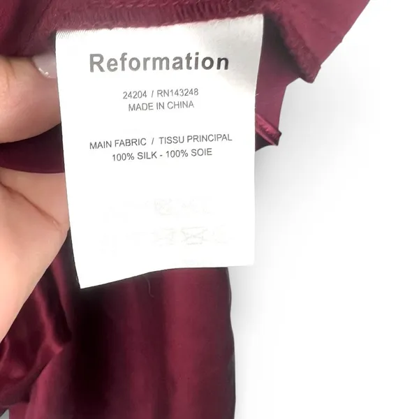 Reformation S Aribella Dress 100% Silk Ruffle Sleeveless Midi Bias Cut Burgundy - Image 6