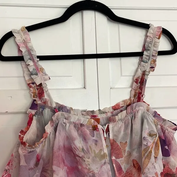 Storia ruffled tiered chiffon floral dress size m - Image 7