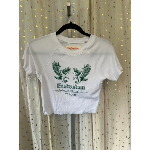 Budweiser PacSun Eagle Graphic Raglan Crewneck Raw Hem Cropped Baby Tee T-Shirt - Image 3