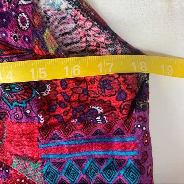 Multicolor Patchwork cropped overalls size XL paisley art funky hippie - Image 7