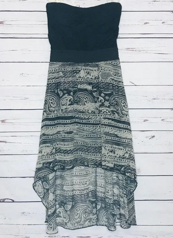 Black & White Aztec Tribal Pattern Strapless High Low Dress Size Medium - Image 8