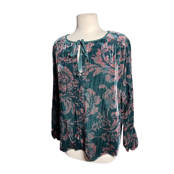ANTHROPOLOGIE Women’s Boho Faustine Floral Velvet Peasant Top - Image 6