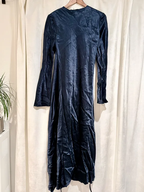 Zara Midnight Blue Long-Sleeve Midi Wrap Dress Size Small - Image 6