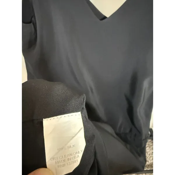 Amanda Uprichard Black 100% Silk V-Neck Dropped Waist Mini Dress‎ Medium - Image 6