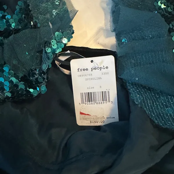 Free People green sequin siren ruffle party dress size 8‎ holiday wedding guest - Image 6