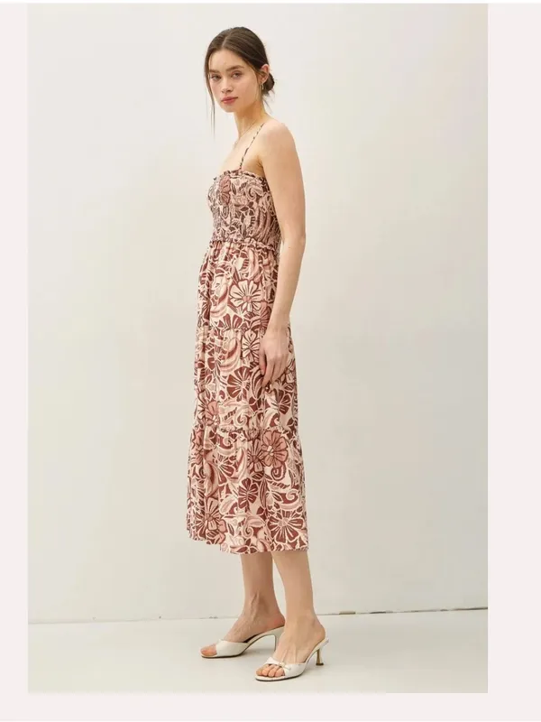 New With Tags BeCool Mocha Floral Midi Dress Sz M - Image 2