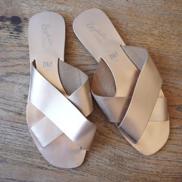 Seychelles Size 9 Ciao Slide Sandal Rose Gold Metallic Leather Casual Minimalist - Image 2
