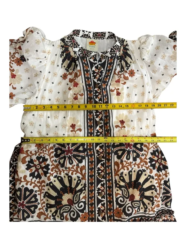 Farm Rio Flower Fan Tapestry Off-White Mini Dress Size Large. - Image 15