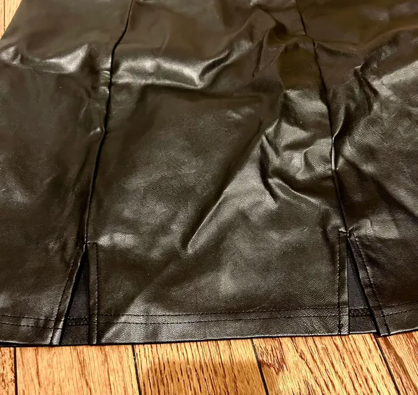 SheIn NWOT Sexy High Waist Notch Hem Leather A-Line /two front slits L - Image 5