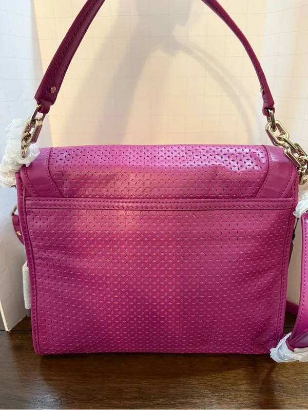 Cole Haan Hot Pink (Beet) Jenna Perforated Leather Shoulder Bag NWT - Image 3
