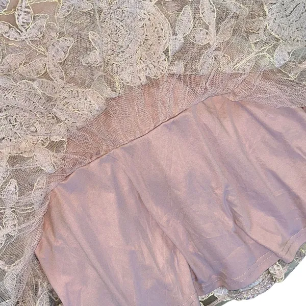Blush Pink Embroidered Lace Wedding Guest Dress Size Large 3D Floral Formal - Image 8