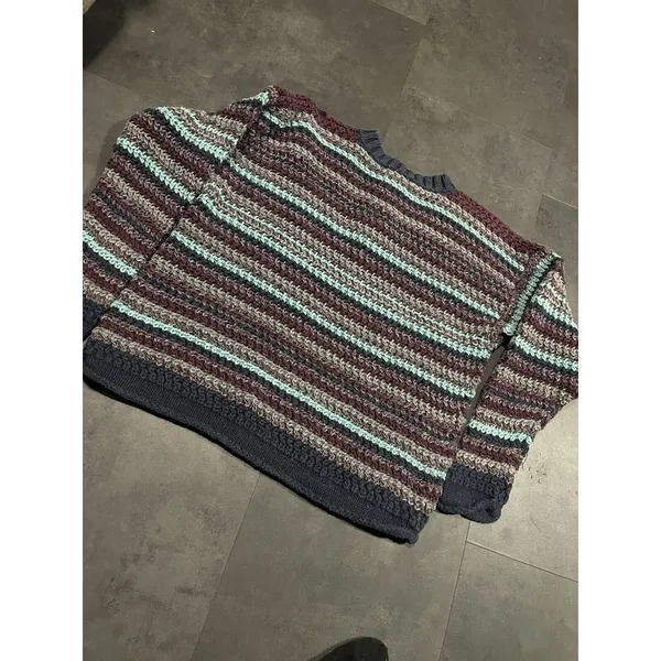 NY Jeans Sweater‎ Womens M Pullover Stripe Colorblock Heavy Ramie VTG 90s D-206 - Image 6