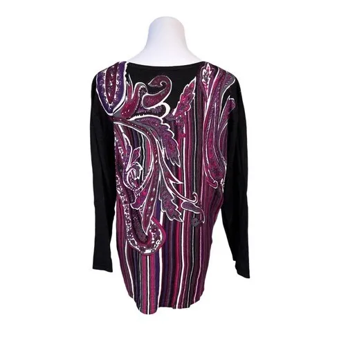 Choices Black Paisley Print Gem Embellished LS Sweater‎ XL Colorful Abstract - Image 5