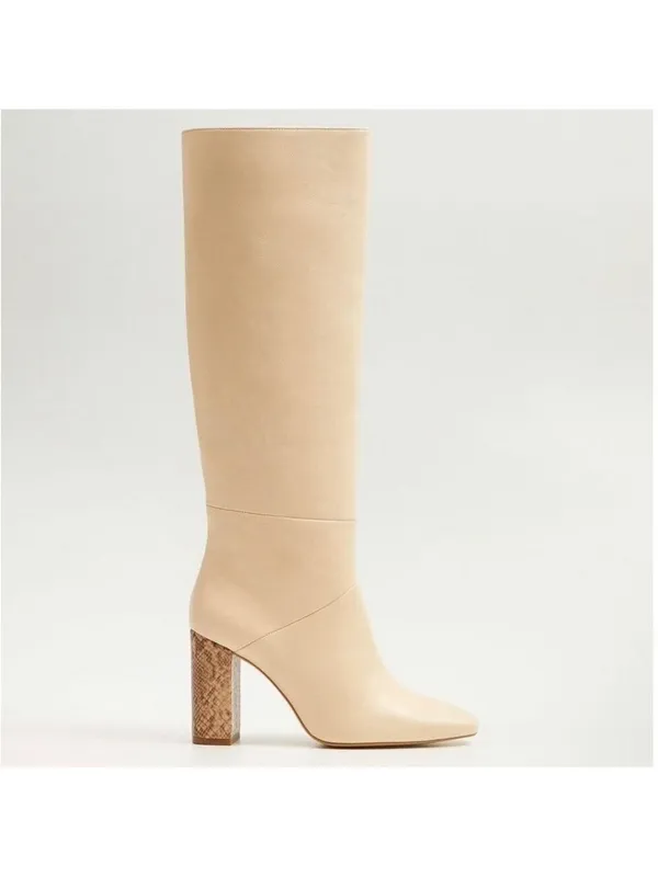 MANGO Cream Leather Knee High Boots, animal print 8.5 Office Siren, Minimalist - Image 2