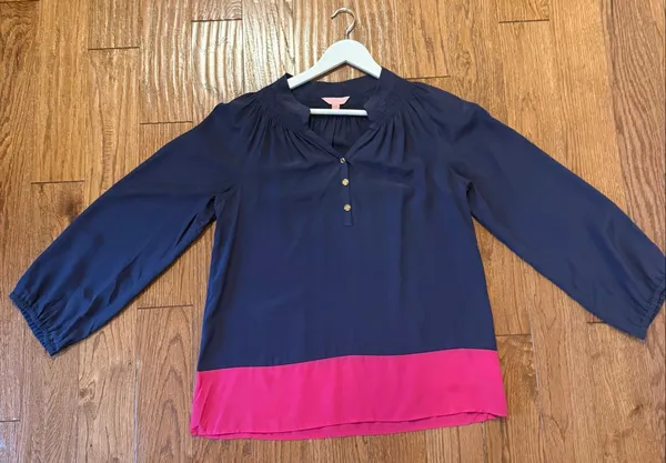 Lilly Pulitzer 100% silk colorblock Elsa blouse size small - Image 6