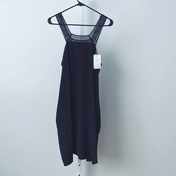 Geren Ford Silk Office Siren Dainty Ethereal Crochet Strap Shift Dress XS Black - Image 7