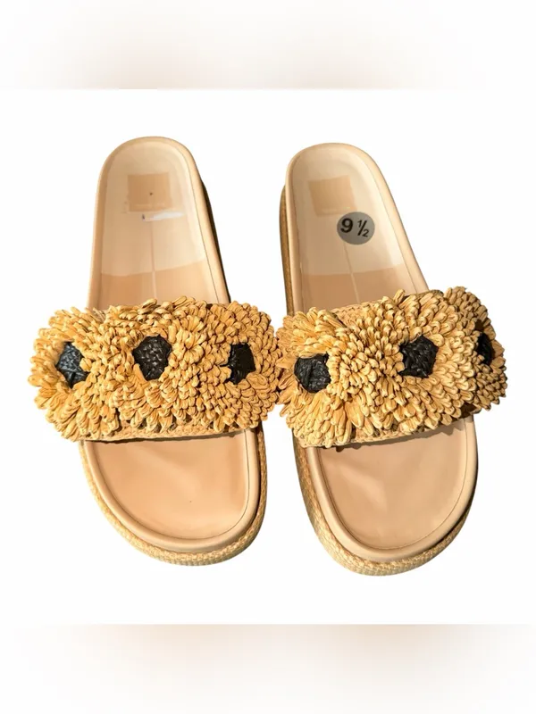 NEW $140 Dolce Vita Sidona Boho Flower Raffia Platform Slide Sandals 9.5 Resort - Image 7