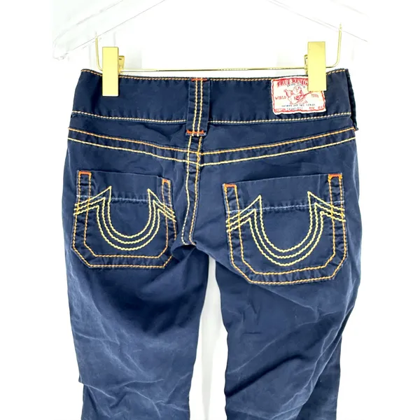 True Religion Joey Navy Blue Big T Stitch Low Rise‎ Flare Pants 26 Made in USA - Image 4