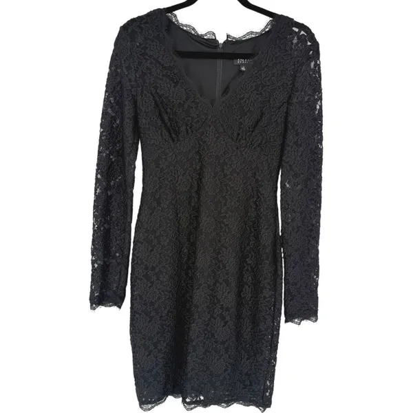 Adrianna Papell Black Lace Long Sleeve Sheath Dress Size 4 Whimsigoth Romantic - Image 3