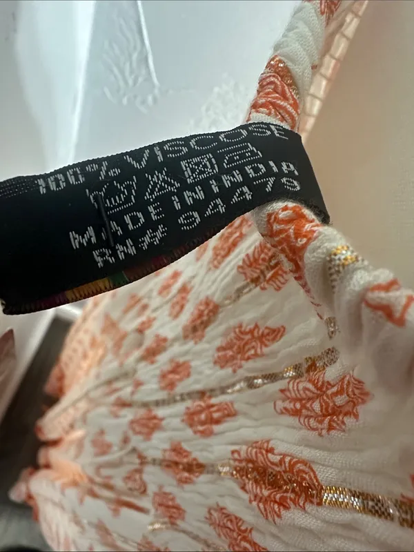 Me 2 Magic Boho Maxi Dress Orange White Embroidered V-Neck Fringe. - Image 3