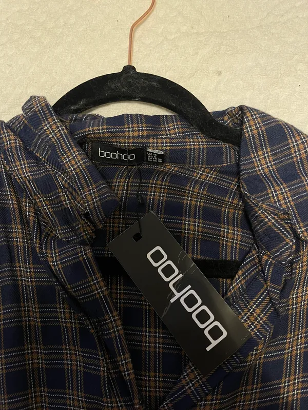 Boohoo Plaid Flannel Dress Balloon Sleeve - Image 3