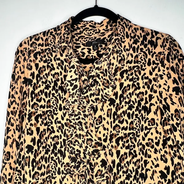 J. Crew Leopard Rufle Silk Blouse Size 8 - Image 4