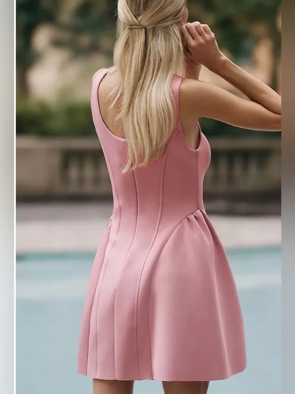Anthropologie Maeve Scuba Sleeveless Seamed Fit & Flare Mini Dress in‎ Pink - Image 3