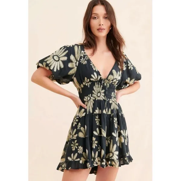 Free People Bohemian Floral Flutter Sleeve Perfect Day Printed Mini Dress Small - Image 9