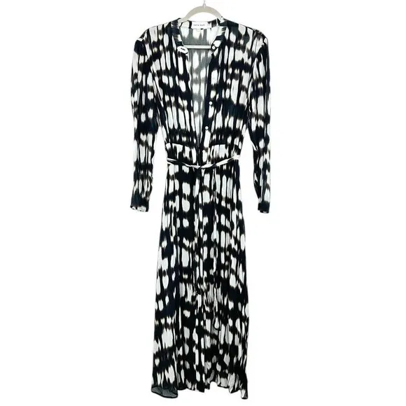 Bella Dahl XS Black White Contemporary Maxi‎ Dress Button Front Long Sleeve - Image 2