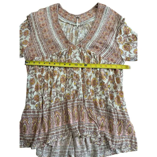 Free People Moonlight Dance Oversize Floral Printed Tunic Top Ivory Combo Boho M - Image 6
