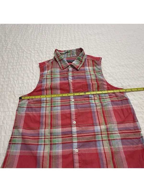Lauren Ralph Lauren Plaid Multi Color Pajama Button Up Shirt & Shorts Set Medium - Image 4