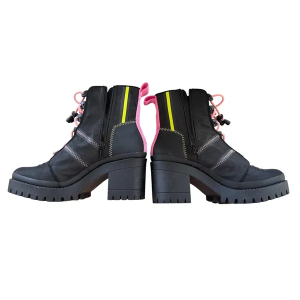 Steve Madden BetaMax Black Nylon Pink & Green Lace Up Platform Combat Boot - Image 4