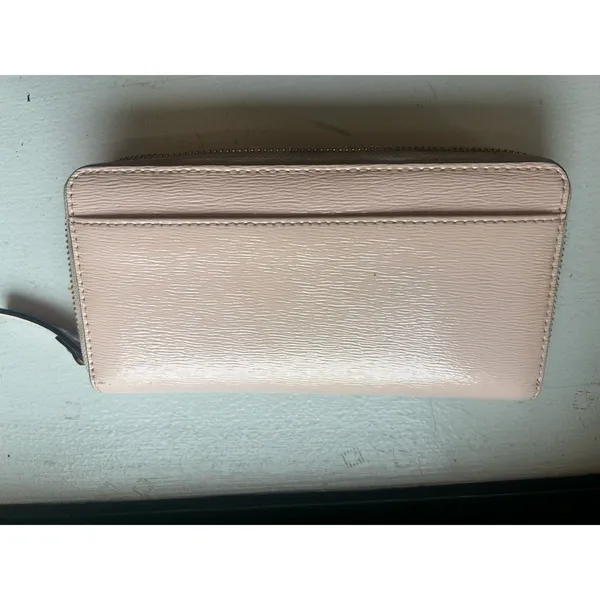 Kate Spade Bow Zip Around Wallet Blush Pink Hatched Leather Clutch Gold Tone - Image 5