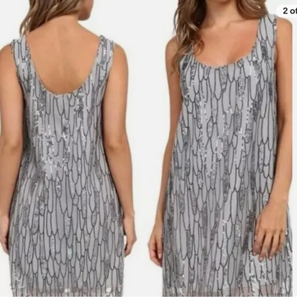 BB Dakota Sequin Shiny Silver Holiday Party Mini Dress Size S - Image 2
