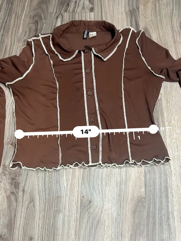 Divided Dark Brown Long-Sleeve Button-Down Top with Contrast Seams - Image 11