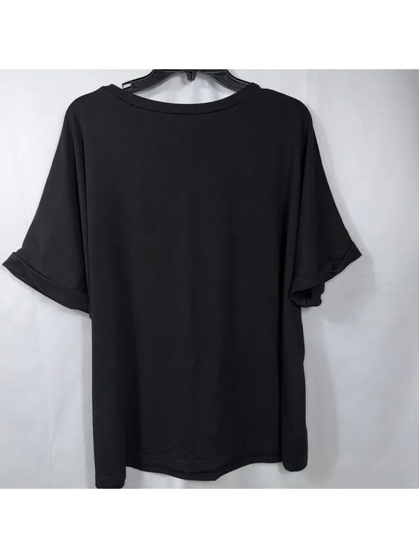 Womens XL Black V Neck Pocket Tee Rolled Sleeve Stretch Casual Oversized Top - Image 6