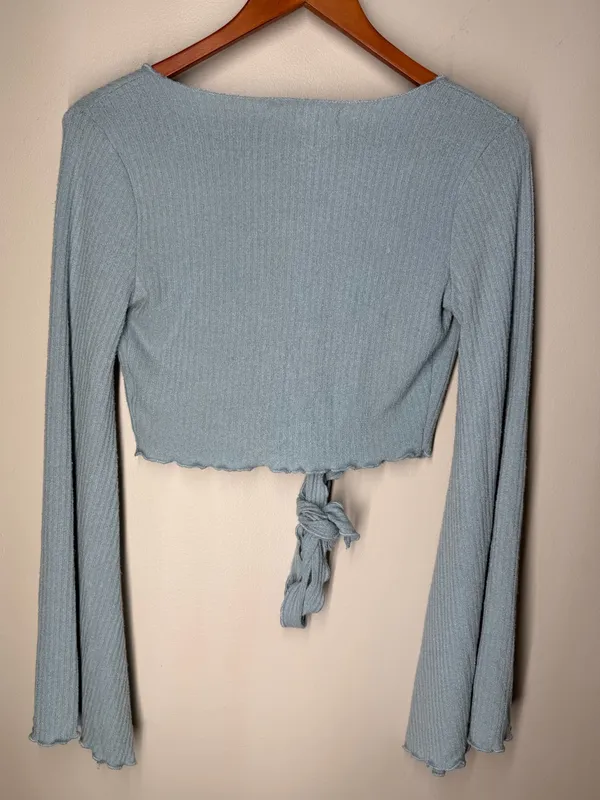 Urban Outfitters Daisy Ribbed Tie Front Bell Sleeve Crop Top‎ Fairy Grunge Boho - Image 8