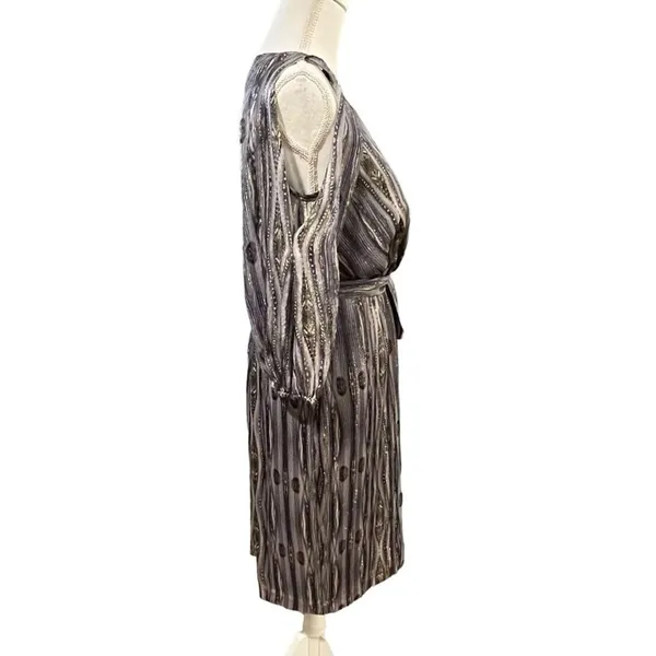 Mark & James by Badgley Mischka Silk Faux Wrap Cocktail Dress Size M Glam 70s - Image 3