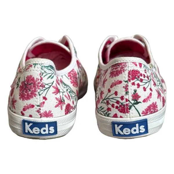 Keds Women 6.5 White Pink Floral Canvas Sneakers‎ Low Top Whimsical Feminine - Image 3