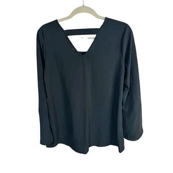 Ruff Hewn Grey Embroidered Floral Boho Blouse‎ Bell Sleeve Women's M New - Image 8