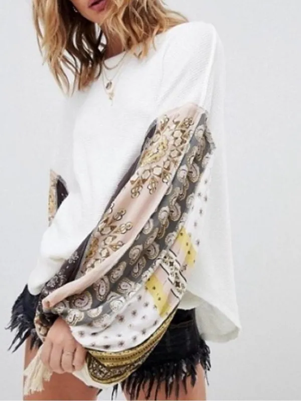 Free People We The Free Blossom Thermal Top Small Boho Patchwork Balloon Sleeve - Image 3