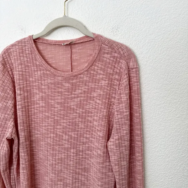 [Free People] Blush Pink Ribbed Knit Aura Layering Long Sleeve Top Crew Neck XL - Image 9