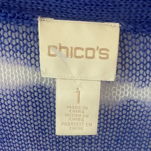 Chico’s Farida Tie Dye Linen Open Mesh Knit Cardigan Womens M Blue Coastal Boho - Image 8