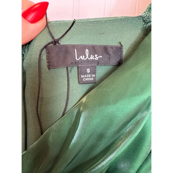 NWOT Lulus Remarkable Sensation Emerald Green Puff Sleeve Tiered Midi Dress Sz S - Image 4
