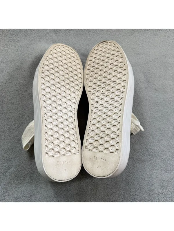 Bershka Women’s White Silver Platform Sneakers Chunky Lace Up EU 37 US 6.5 - Image 5