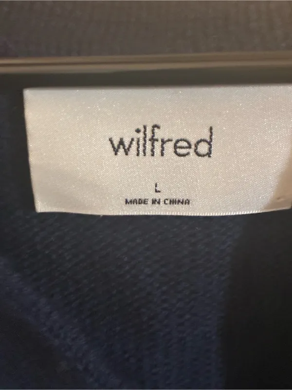 Wilfred Navy and White Striped V-Neck Polo Sweater large - Image 4