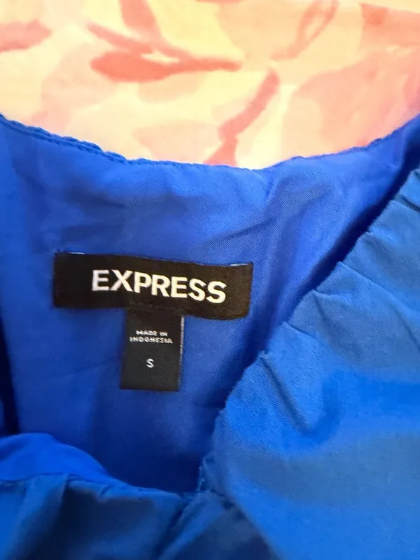 Express Flutter Sleeve Tiered Mini Dress Size S Royal Blue Cotton - Image 2