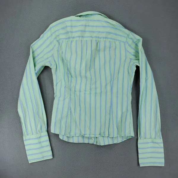 Abercrombie & Fitch Button Down Shirt Womens M Green Striped Stretch Poplin‎ Top - Image 4